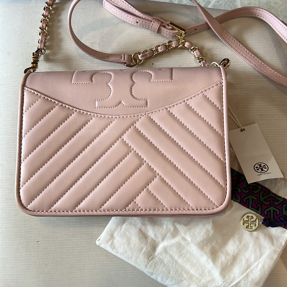 Tory Burch Alexa Combo Pink Powder Quilted Crossbody Bag